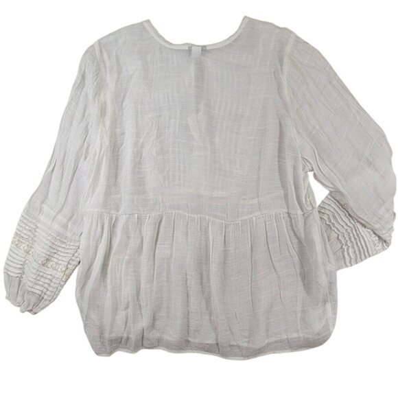 Torrid Tunic Womens 22/24 White Peasant Boho Cottagecore Folk Embroidered Pleats - Picture 2 of 11